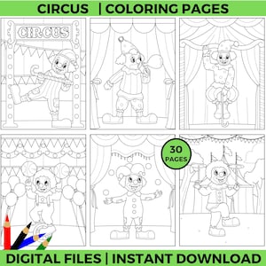CIRCUS Coloring Pages, Printable Carnival Coloring Sheets for Kids, Fun Clown and Big Top Activity, Digital Download for Learning and Play