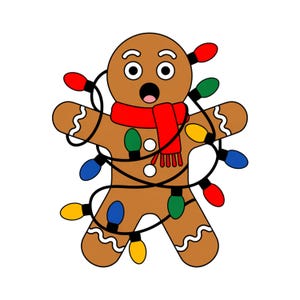 Gingerbread Man Tangled in Christmas Lights PNG | Cute Holiday png | Funny Gingerbread Christmas Design | Festive Digital Download