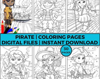 Dibujos para colorear de piratas para niños: Búsqueda del tesoro imprimible (descarga inmediata)