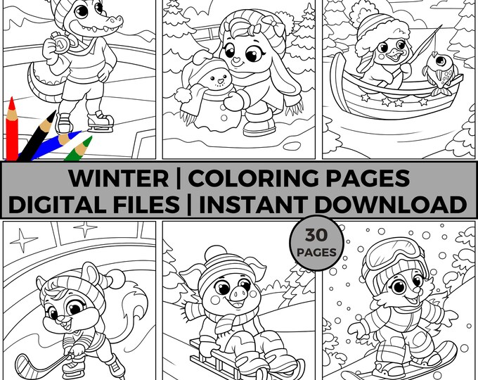 Winter Animals Coloring Pages for Kids - Etsy Canada