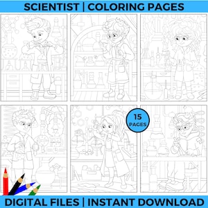 Scientist Coloring Pages, STEM Coloring Sheets for Kids | Women in Science, Printable Science Activity, Instant Download