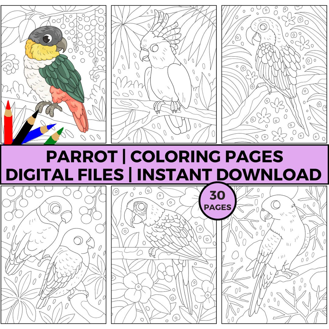 Parrot Coloring Pages, Printable Tropical Bird Designs for Kids and ...