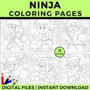 Ninja Kids Coloring Pages, Printable Ninja Activity for Kids, Fun PDF Coloring Pages | Boys and Girls Ninja Theme, Instant Download