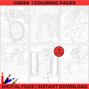 Greek Goddess Coloring Pages, Mythology-Inspired Printable Coloring Sheets for Adults and Kids, Instant Download PDF