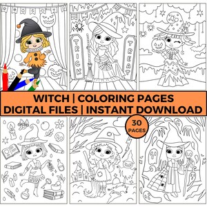 Halloween Witch Coloring Pages, Spooky Cute Designs (PDF Download)