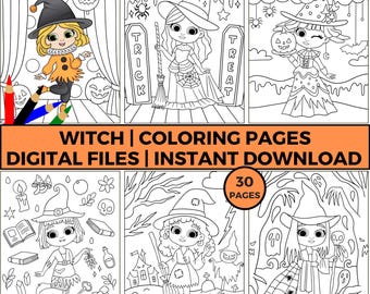Halloween Witch Coloring Pages, Spooky Cute Designs (PDF Download)