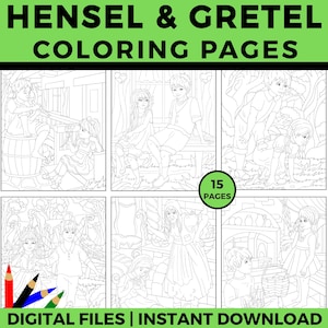 Hansel and Gretel Coloring Pages | Fairy Tale Printable | Storybook Coloring Sheets for Kids | Instant Download