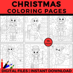 Nutcracker & Ballerina Christmas Coloring Pages, Printable Holiday Activity for Kids, Christmas Ballet Coloring Book, Instant Download