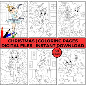Nutcracker Ballerina Christmas Coloring Pages, Holiday Activity (Digital Download)
