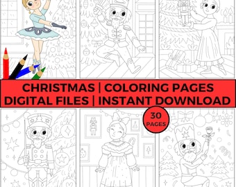 Nutcracker Ballerina Christmas Coloring Pages, Holiday Activity (Digital Download)