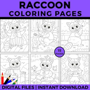 Raccoon Coloring Pages for Kids and Adults, Cute Woodland Animal Printable PDF, Fun Forest Animal Coloring Pages, Instant Download