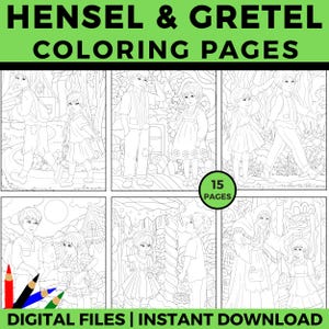 Hansel and Gretel Coloring Pages | Fairy Tale Printable | Storybook Coloring Sheets for Kids | Instant Download