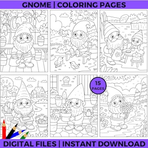 Gnome Coloring Pages, Cute Printable Gnomes for Adults and Kids | Whimsical Gnome Coloring Book, Instant Download