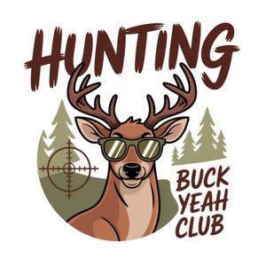 Jagd PNG, BuckYeep Club Retro Hirschkopf Grafik, lustige Jagd Clipart, Outdoor Wild Game Sublimationsdesign für Shirts und Tassen