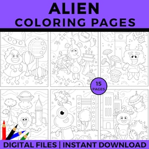 Alien Coloring Pages for Kids, Fun Outer Space Adventures with Cute Aliens and  UFOs, Instant Download