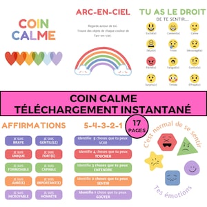 Ensemble de 17 AFFICHES pour le COIN CALME,  Émotions, Respiration,  Affirmations ( digital download )