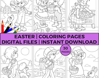 EASTER KIDS Coloring Pages | Instant Download | Easter Coloring Pages | Fun Class Activity, School Coloring
