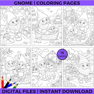 Gnome Coloring Pages, Cute Printable Gnomes for Adults and Kids | Whimsical Gnome Coloring Book, Instant Download