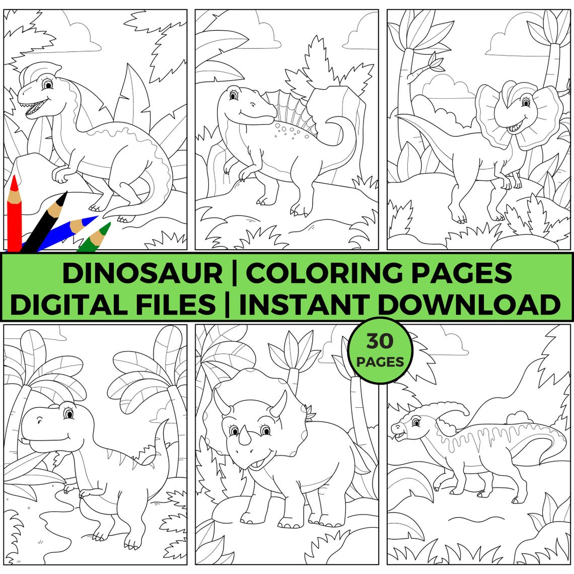 DINOSAUR Printable Coloring Pages, Instant Download, Printable Dino ...