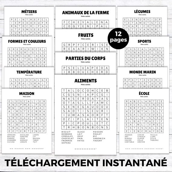 Lot de 12 Mots Cachés pour Enfants | Activités éducatives à imprimer PDF