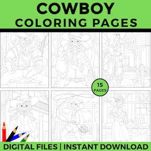 Cowboy Animals Coloring Pages | Wild West Animal Printable | Fun Coloring Sheets for Kids | Rodeo Theme | Instant Download PDF