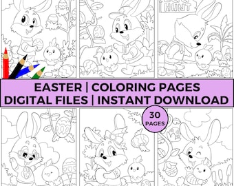 EASTER BUNNY Coloring Pages, Instant Download, Easter Coloring Pages, Fun Class Activity, School Coloring