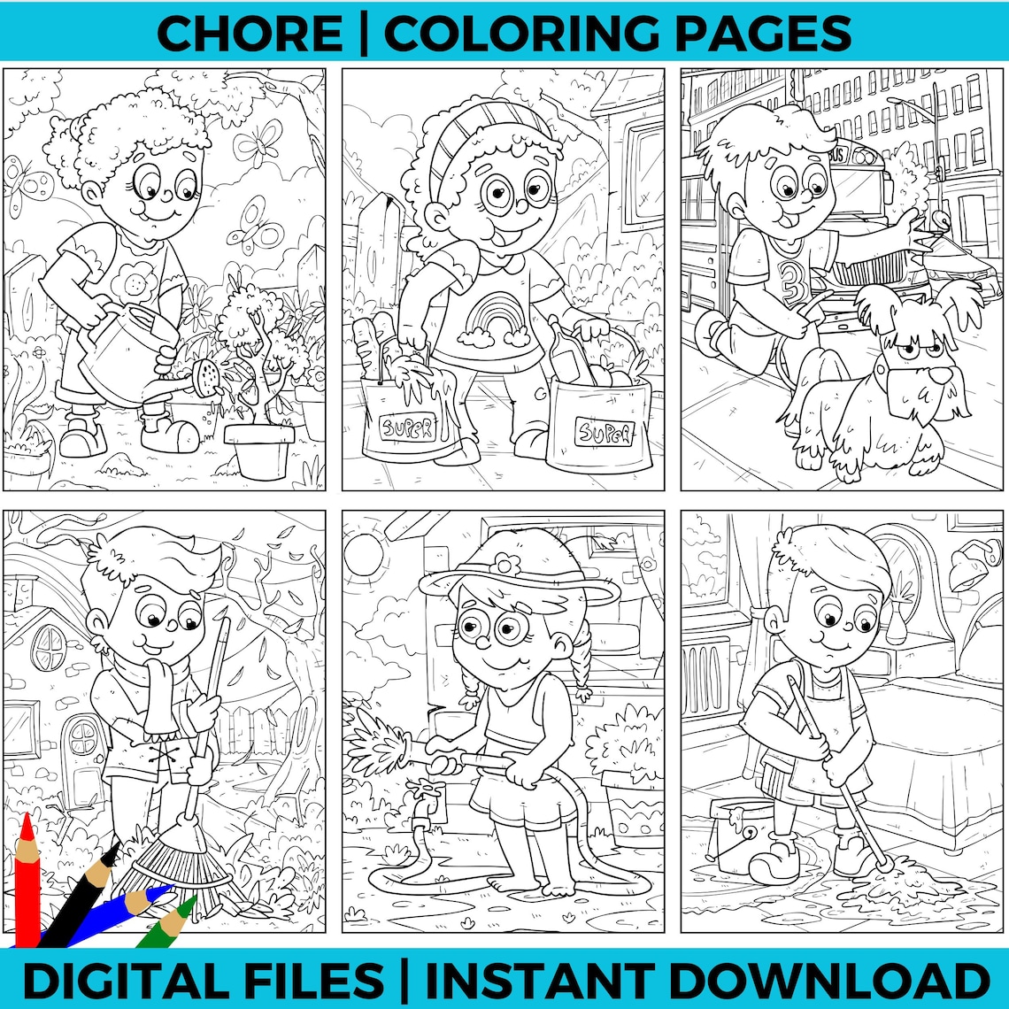 Kid Chore Coloring Pages, Fun Printable for Kids, Chore-themed Coloring ...