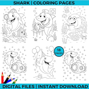 Shark Coloring Pages | Printable Ocean Animals for Kids | Fun Sea Life Activity | Instant Download PDF | Kids Coloring Book