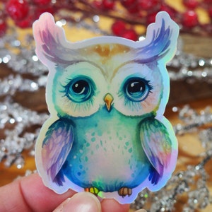 Holographic OWL Sticker, Shiny Vinyl Bird of Prey Decal, Cute Forest Animal Aesthetic, Waterproof Nature Sticker for Laptop or Journal