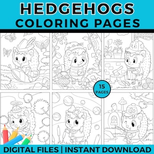 Páginas para colorir OURIÇOS, download instantâneo, páginas para colorir ouriços, atividade divertida em sala de aula, colorir na escola