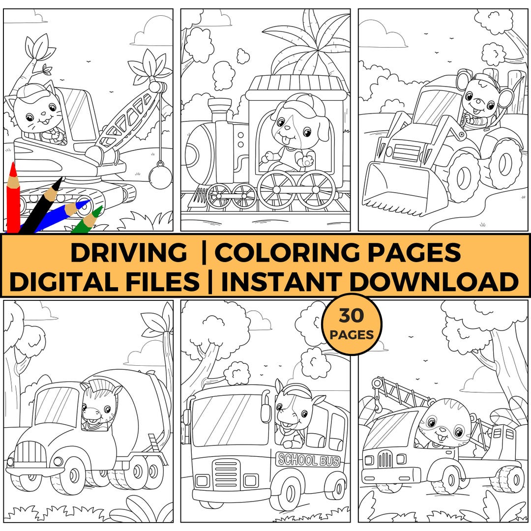 Color Thedriver Animals Driving Vehicles Coloring Pages, Funny Animal Drivers Printable ...