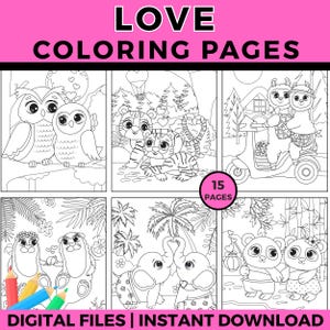 VALENTINE CUTE ANIMALS Coloring Pages, Instant Download, Valentine Coloring Pages, Fun Class Activity, School Coloring