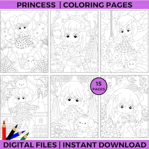 Anime Princess Coloring Pages | Cute Kawaii Princess Coloring Book | Digital Download for Kids & Teens