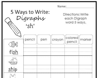 10 Printable 5 Ways to Write Digraphs Worksheets. Kindergarten-2nd Grade ELA Worksheets.