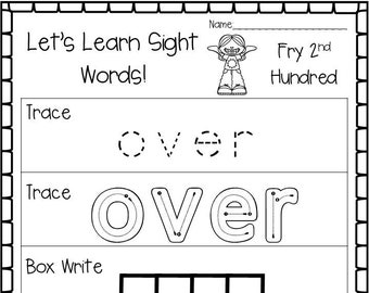 100 Printable Let's Learn Fry 2nd Hundred Sight Words Worksheets. 2nd-3rd Grade Handwriting and Spelling Activity.