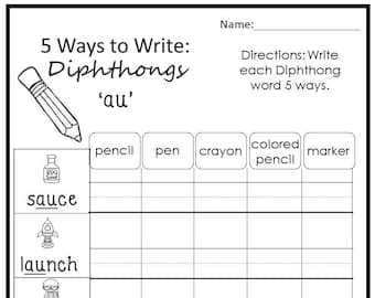 10 printable 5 ways to write words with diphthongs worksheets etsy hong kong