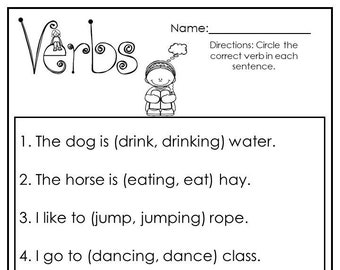 10 printable choose the correct verb worksheets 1st 2nd grade etsy