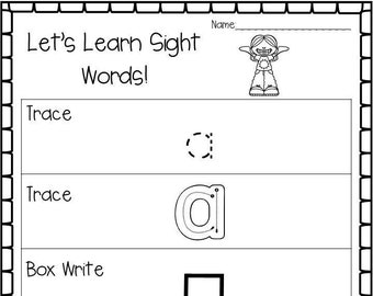 40 Printable Let's Learn Sight Words Dolch Pre-Primer Worksheets. Preschool-PreK Handwriting Activity.