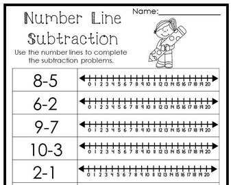 15 Printable Number Line Subtracting Worksheets. Numbers 1-20. Preschool-1st Grade Math.