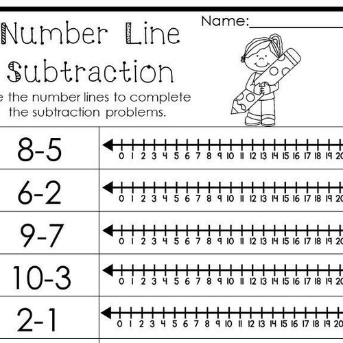 15 printable number line subtracting worksheets numbers 1 10 etsy