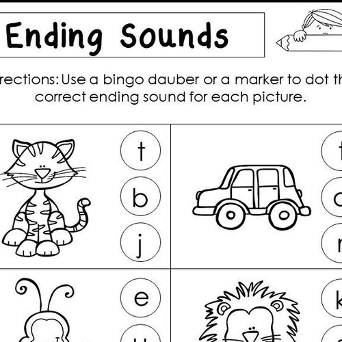 10 printable ending sounds worksheets preschool 1st grade etsy