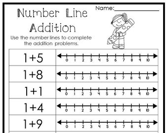 15 Printable Number Line Adding Worksheets. Numbers 1-10. Preschool-1st Grade Math.