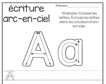 26 printable alphabet rainbow trace the letters in french etsy canada