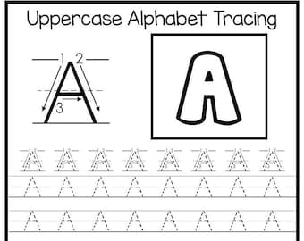 26 Printable Uppercase Alphabet Tracing Worksheets. Preschool-Kindergarten Handwriting.