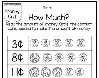 25 Circle the Correct Amount of Money Worksheets. Kindergarten thru 3rd Grade Math. Child Finances.