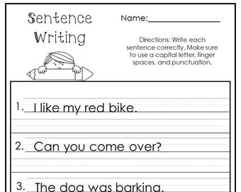 10 Printable Write the Sentence Worksheets. 1st-3rd Grade ELA Worksheets.