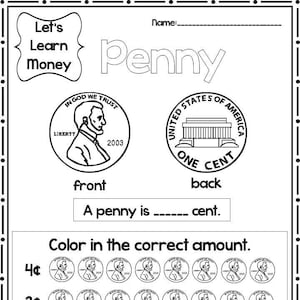 12 Printable Let&#39;s Learn Money Worksheets.  Kdg.-2nd Grade Math.