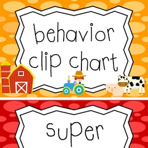 8 Printable Farm Theme Preschool Behavior Clip Chart Cards. Daycare Classroom Behavior Management Bulletin Board Labels.