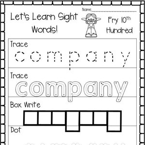 100 枚の印刷可能な「Let&#39;s Learn Fry」10 番目の 100 の視覚単語ワークシート。4 年生から 5 年生の手書きとスペルのアクティビティ。