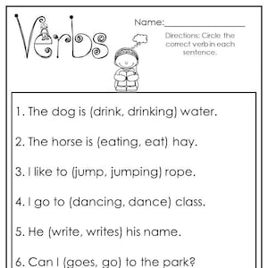 10 Printable Choose the Correct Verb Worksheets. 1st-2nd Grade ELA  Worksheets.